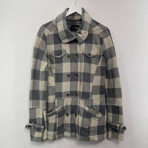 Hurley Flannel Plaid Blazer Jacket Coat Double Breasted Cotton Gray Womens M